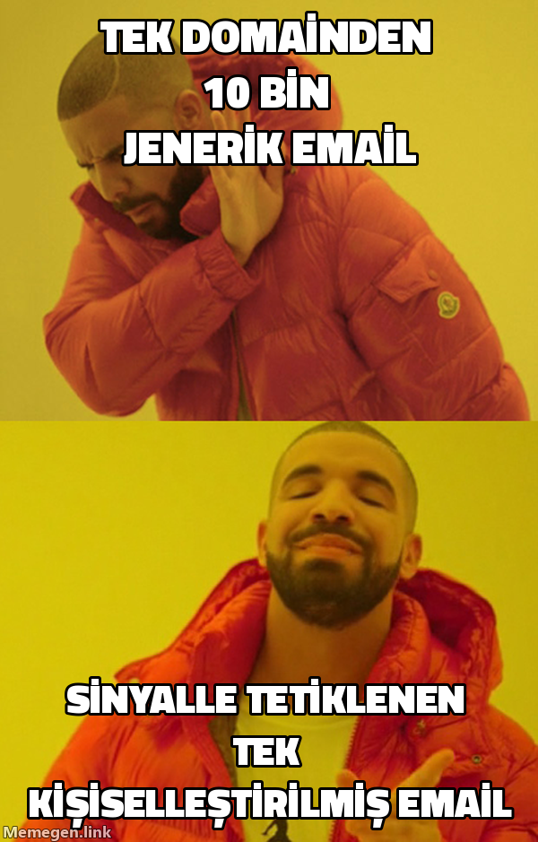 Drake meme: tek domainden 10 bin jenerik email reddediliyor, sinyalle tetiklenen tek email onaylanıyor