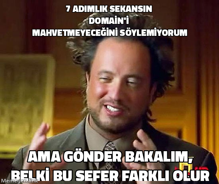 Ancient Aliens meme: 7 adımlık email sekansının domain itibarımı koruyacağını söylemiyorum, ama gönder bakalım belki bu sefer farklı olur