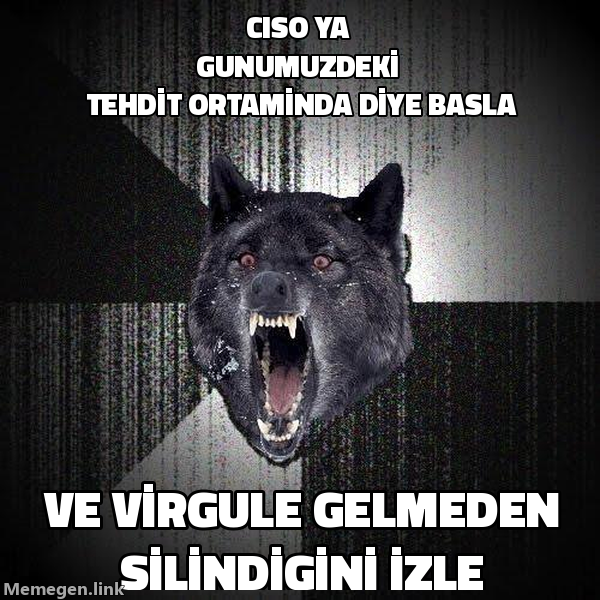 Insanity Wolf meme: CISO'ya günümüzdeki tehdit ortamında diye başla ve virgüle gelmeden silindiğini izle