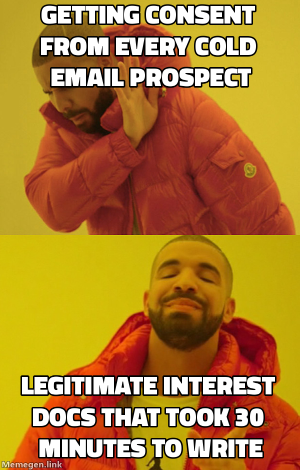 Drake meme: rejecting consent, approving legitimate interest documentation