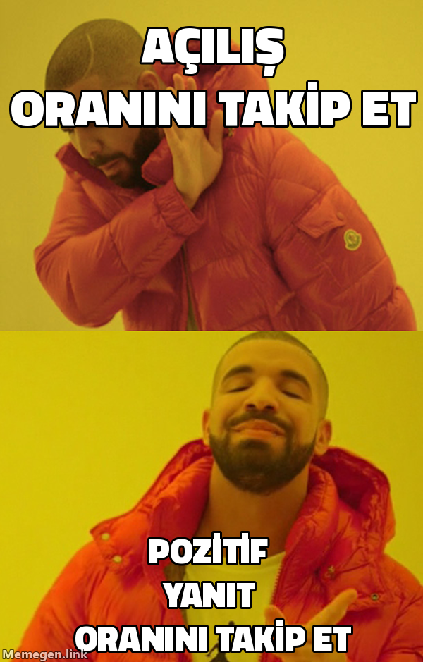 Drake meme: açılış oranını reddediyor, pozitif yanıt oranını kabul ediyor.